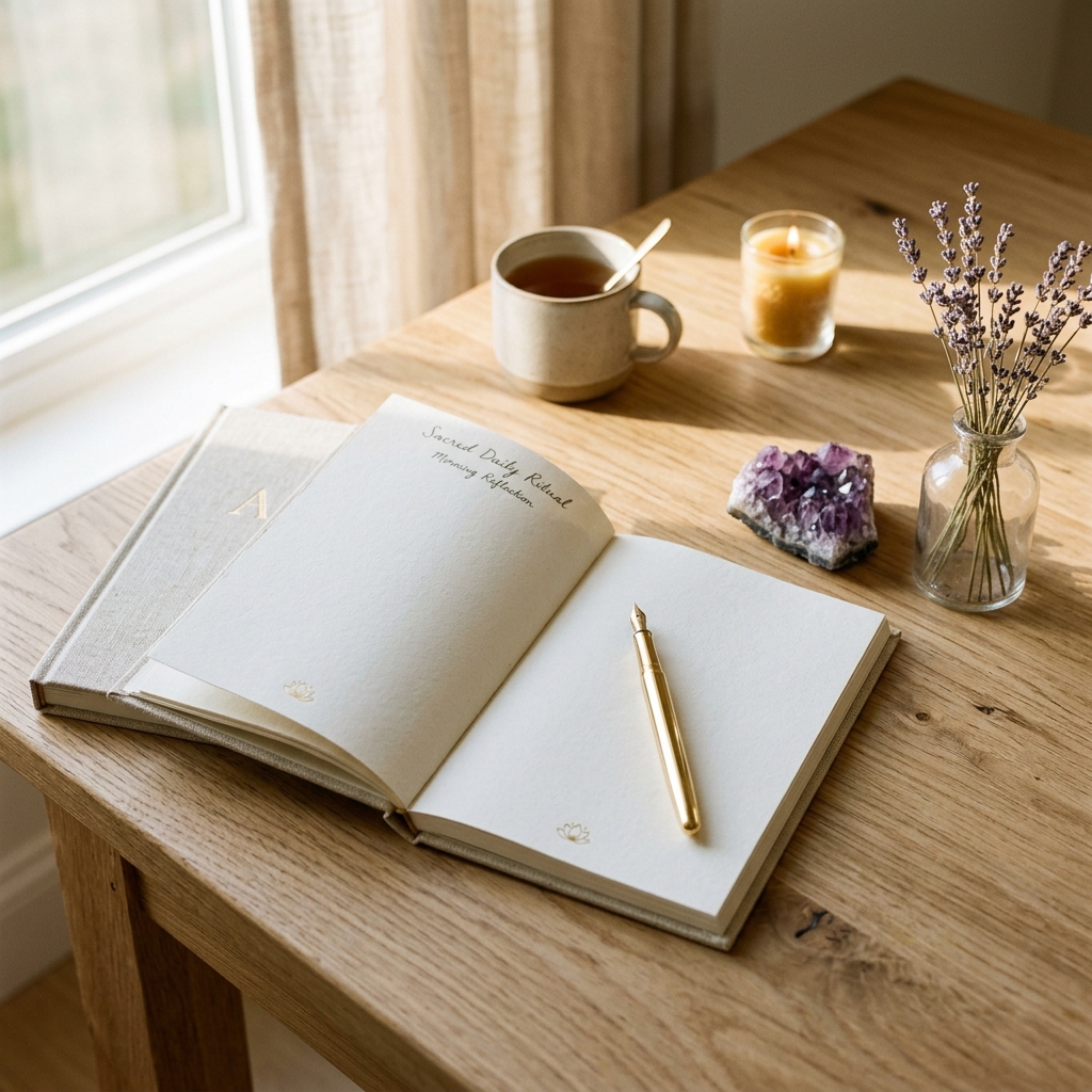 Linen journal representing daily prompts