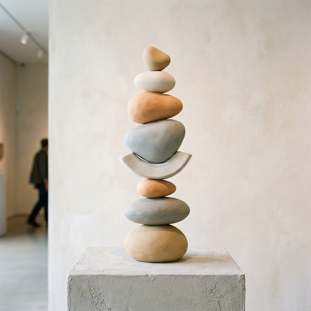 Artistic balanced ceramic shapes representing inner equilibrium