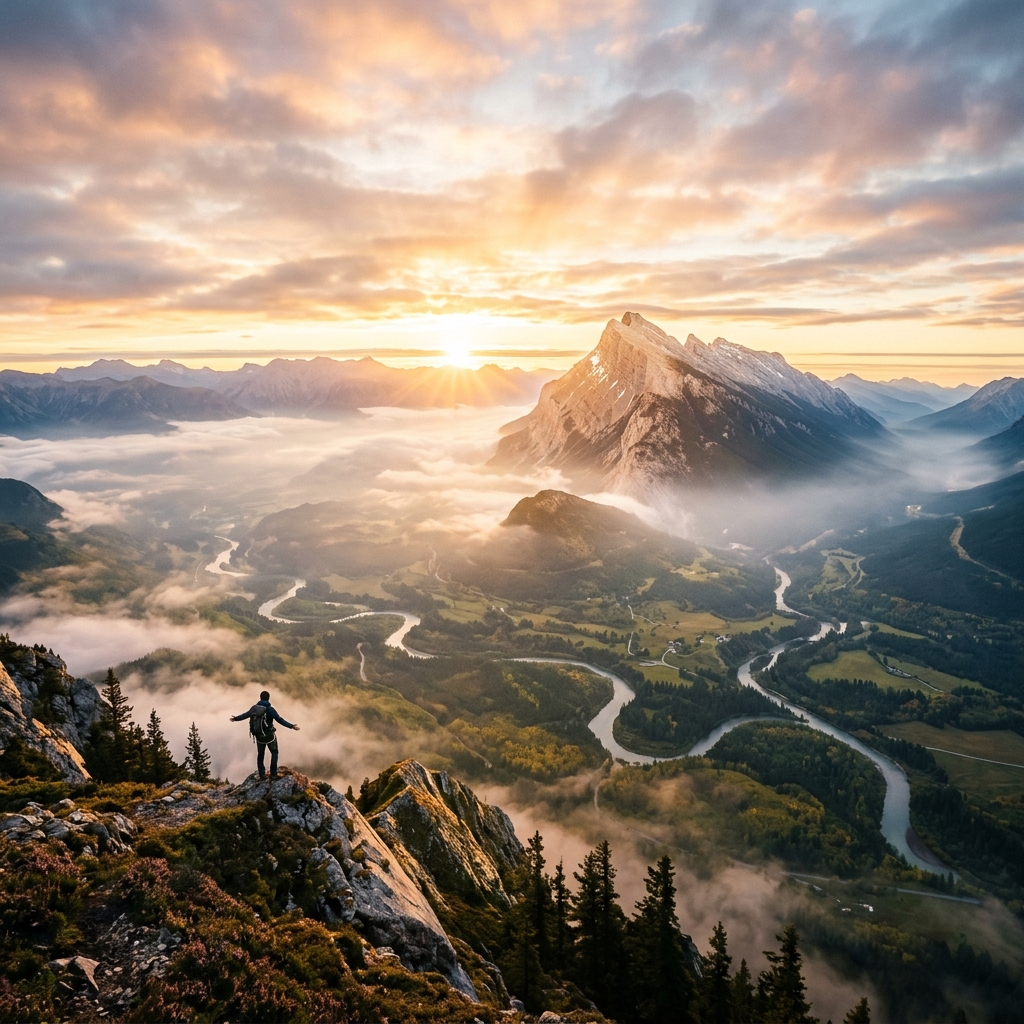 Misty mountain peak at golden hour representing breaking through limitations