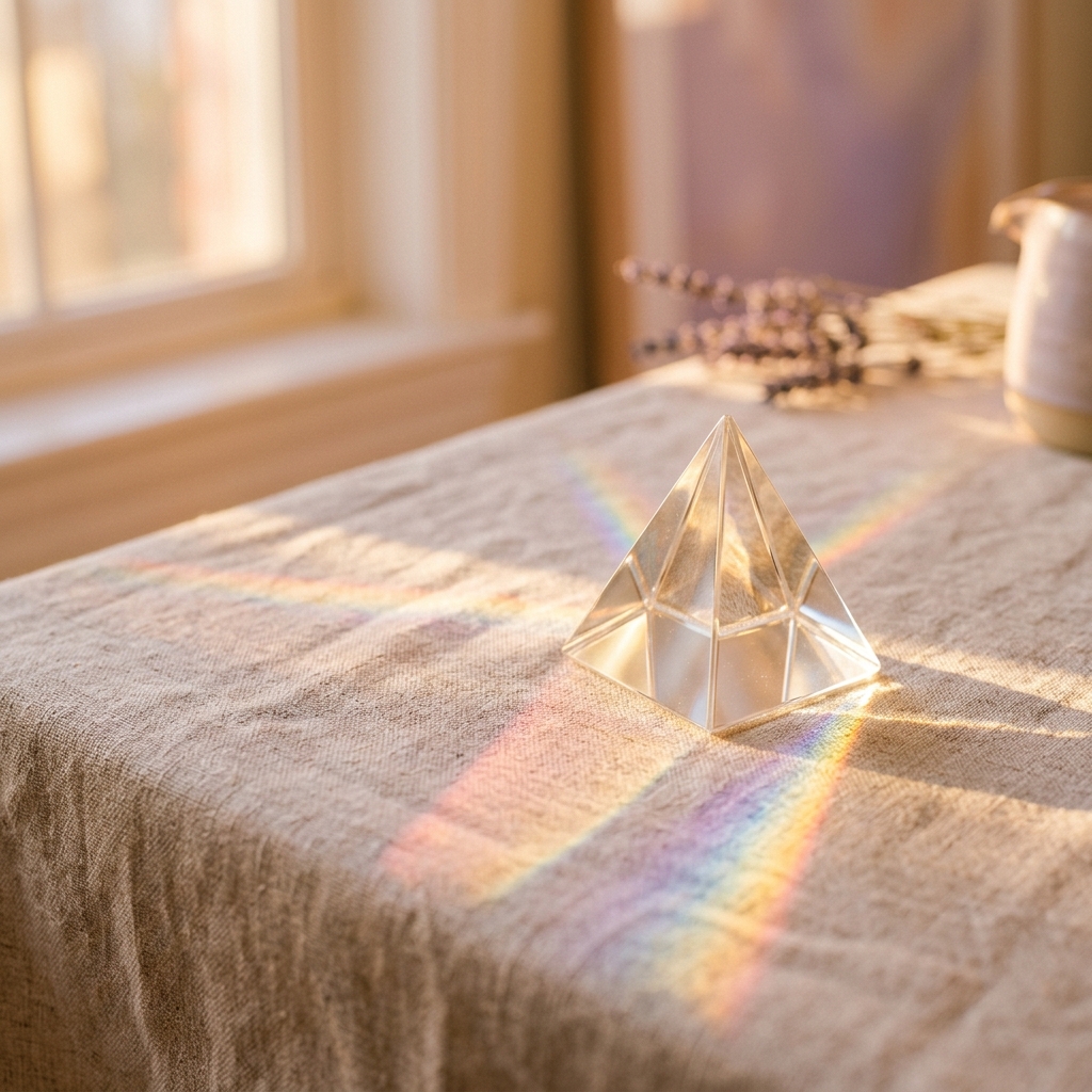 Thoughts translating into reality through a glass prism, reflecting intuitive clarity